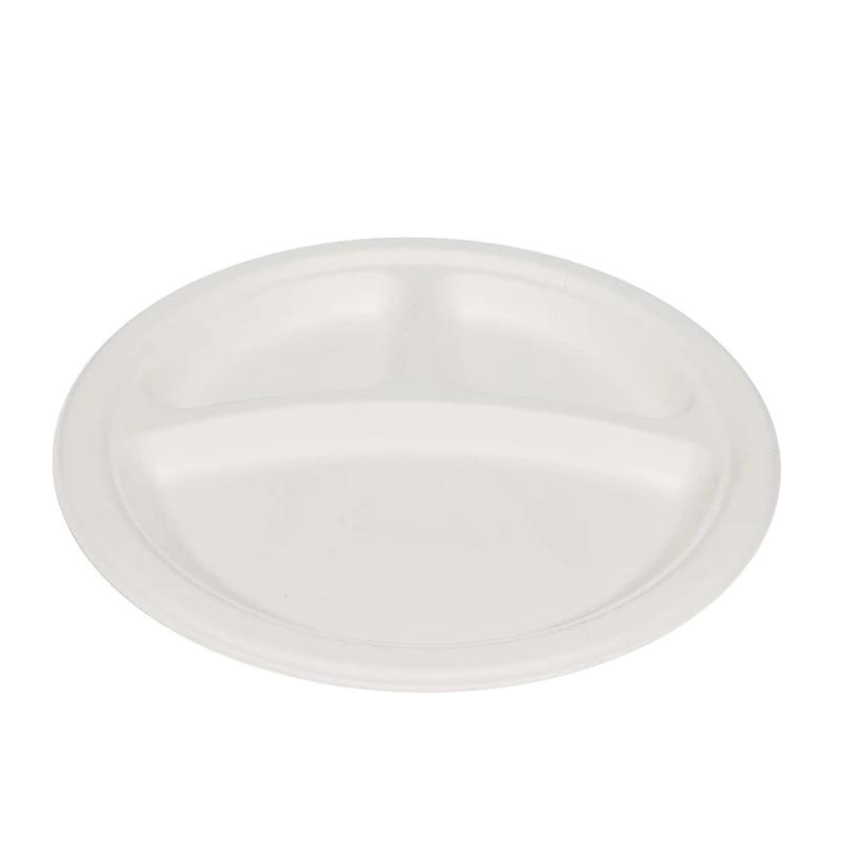 9" 3 Compartment Round Plate- Biodegradable
